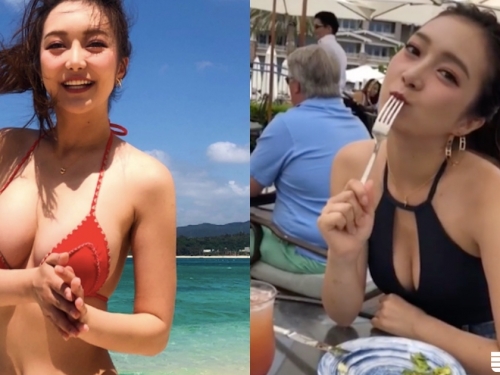這麼可愛有巨乳？海邊捕獲「航母級巨乳正妹」火辣甜美，兩顆車頭燈比太陽還要亮！