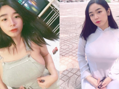 越南「巨乳學生妹」豪邁大方秀豐胸，呼之欲出的「緊繃感」好震撼！