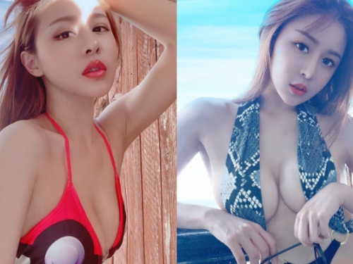 就愛中路大開！「莉娜Lena」蛇紋泳衣敞開雪白嫩胸，狂辣美體引領進入感情狀態！