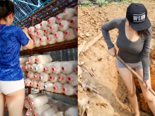 大膽「巨乳農村婦」只穿超短熱褲就上工　美臀包不住掉出一半