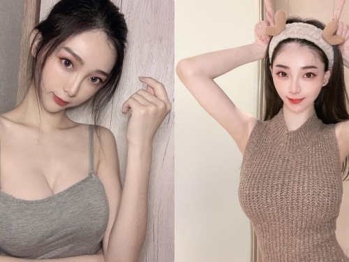 惹火D奶正妹「Lily」乳量很飽滿，灰色小背心「展現性感深溝」！