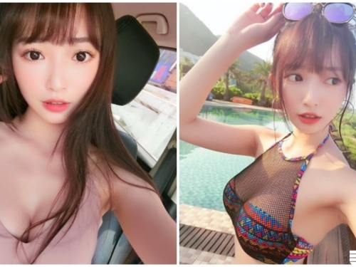 可愛正妹「外露養眼乳溝」，豐滿胸型超噴火，纖腰真的太性感！
