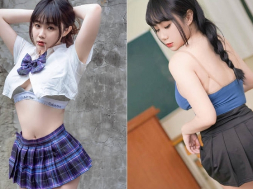 JK制服誘惑！巨乳學妹「小九九」綁髮就炸開，「兇猛震撼彈」馬上掉出來！