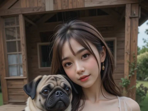 女子與哈巴狗
