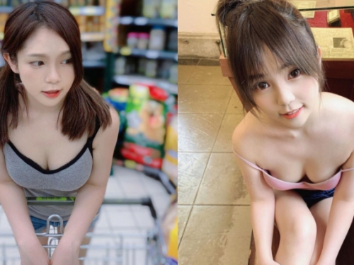快掉出來啦！童顏巨乳妹「來來」用奶推車　一彎腰兩顆呼之欲出