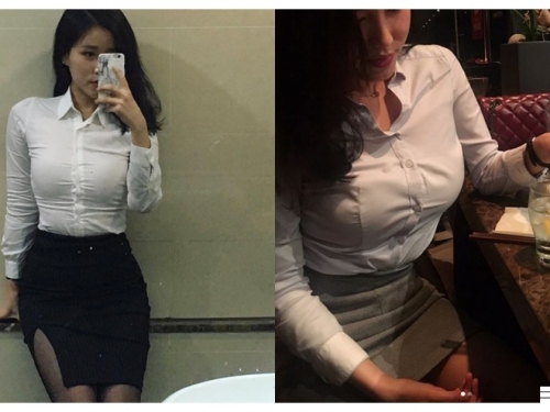 公司女pm都這樣上班！渾圓巨乳「襯衫緊到爆」，黑絲窄裙根本無法好好工作啦！