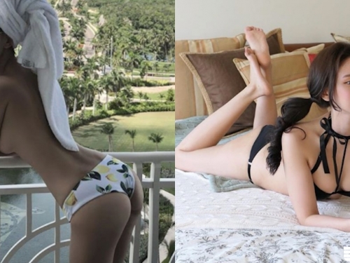 衣服是什麼不知道！「大奶姊姊」陽台直接曬性感，底下泳池視野超好什麼都看光光啦！