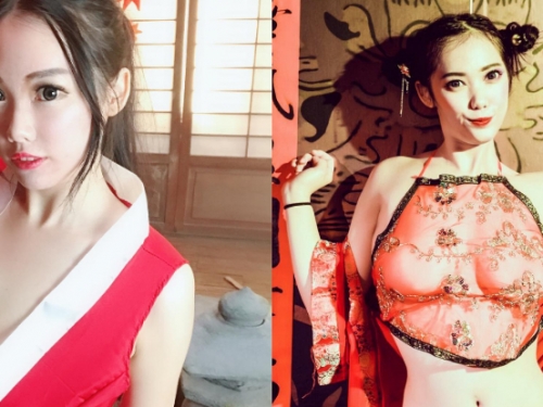 有穿跟沒穿一樣！巨乳妹子「超薄透明肚兜」慶新春！渾圓美乳遮不住...