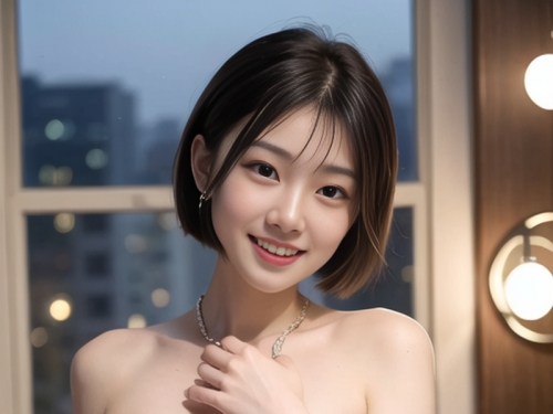 AI生成美女~短髮女孩-洋裝-夜間