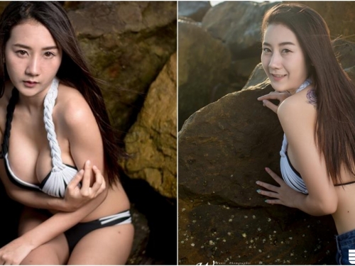「比基尼奶妹」海邊玩躲貓貓？「洶湧美乳」在沙灘上大放異彩！