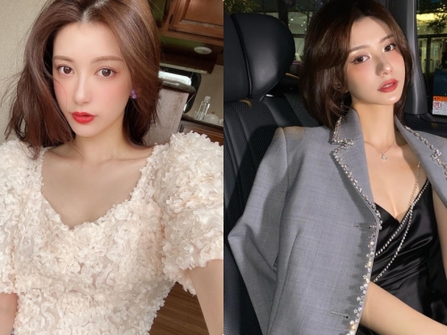 混血感！百萬網紅「從小美到大」，低胸禮服讓「酥胸外露」了！