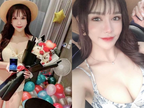 正妹林艾咪「低胸洋裝」開口好大，白嫩車頭燈太顯眼了！