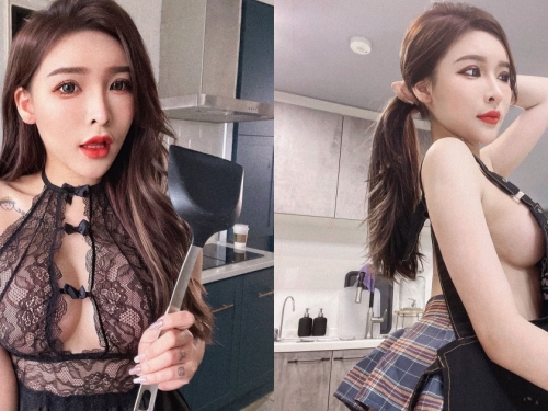 巨乳小隻馬「姍姍33」半裸進廚房！超兇猛「渾圓側乳」從圍裙邊溢出！