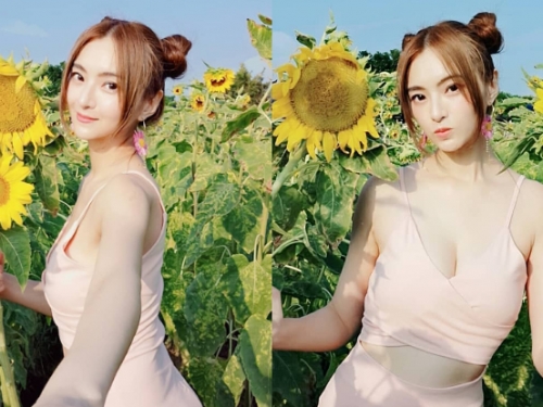 這才是太陽花女神！「心玥」桃花媚眼甜笑太迷人，陽光普照下的美體比花還嬌豔！