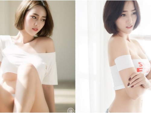 衣服又不穿好！「壞壞短髮奶妹」上衣超短又爆乳！「美好線條」大概是春天又來了！