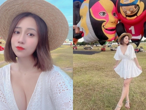 好大的熱氣球！短髮正妹「暄 Eileen」台東玩耍，自備兇猛白皙雙球！