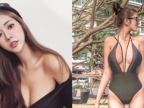 「逆天長腿正妹」穿上深V泳裝展現爆乳好身材！「白嫩乳球」見客不害臊！