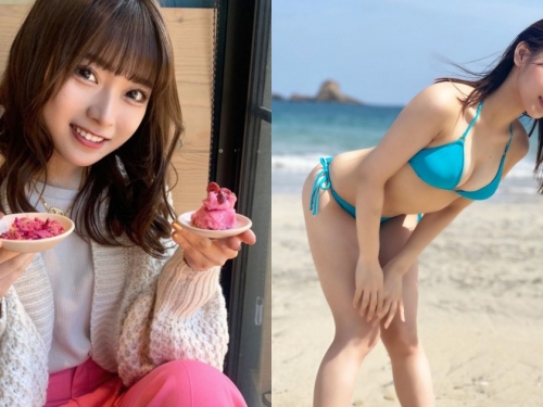甜美可愛的「大眼櫻花妹」居然很有料！海邊比基尼挺「白皙嫩乳」拍寫真啦！