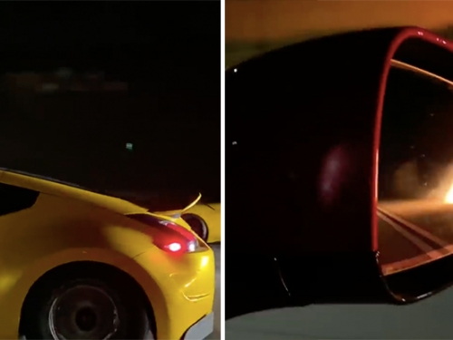 [影]「看後鏡中便能愉快～你已起火我強大」370Z單挑Model S Plaid尬到火冒三丈（物理上）