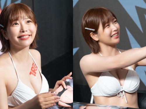 與知性女神「紗倉真菜」親密擊掌，「美乳深溝」好挑逗人心！