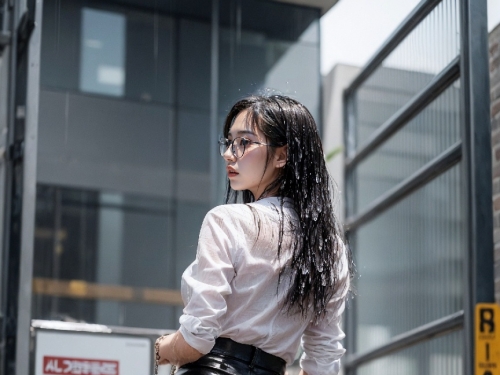 office worker on a rainy day