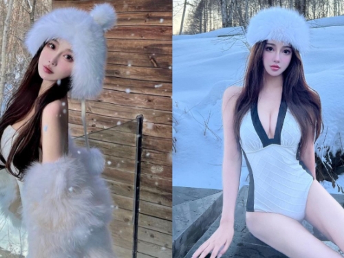 「大眼正妹」雪地裡放曬「深美濠溝」，讓人就想狂擁給溫暖！