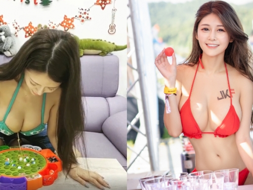 願者上鉤！甜心女孩「安希」用巨乳釣魚　向前一傾深溝乍現