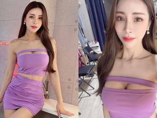 女神「Angel Liya」紫色低胸裝好爆乳，挑逗S曲線太有魅力！