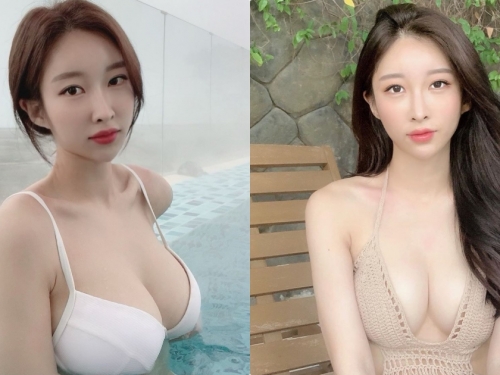 南韓美乳姐姐「巨乳實力超深厚」，玩水時「渾圓北半球」立刻現形！