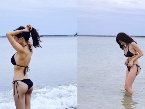 白嫩女神海邊「解放比基尼褲」！「性感解繩」畫面讓人招架不住！眼看就要掉下來了…
