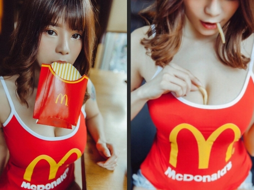 麥當勞新吃法！爆乳健身妹容容自創「乳汁薯條」熱熱吃剛剛好　