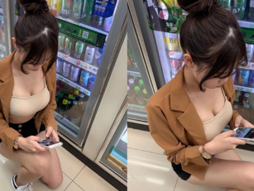 超萌嫩妹Doris「低胸爆乳」逛超商　年紀小小但胸部一點也不小！