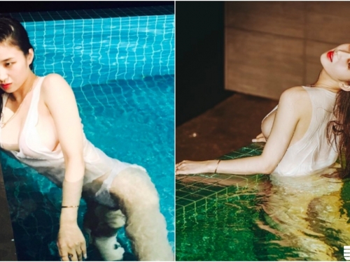 超亮「水中探照燈」！白嫩奶妹泡水「濕身挺巨乳」！IG裡都水乳交融啊～