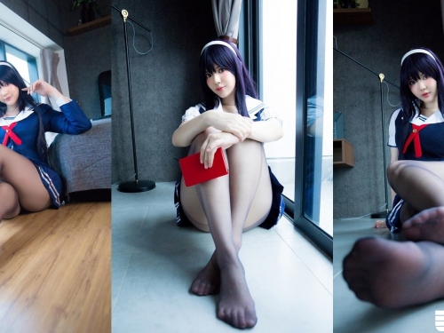 爆乳Coser化身「巨乳霞之丘詩羽」薄絲黑絲襪+水手服　超邪惡視角根本逼人犯罪啊