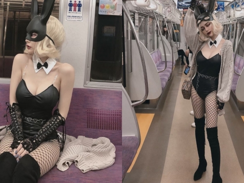 今晚做壞事！壞壞兔女郎「趙蜜莎Misa」稱霸地鐵，爆乳翹臀漫步涉谷街頭！