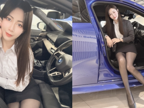 揪團換車！BMW中古車正妹業務露修長黑絲襪美腿催買氣