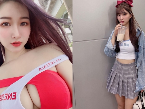 甜美大眼制服妹「小筑兒」擁超兇美乳！賽車SG爆乳上衣「白嫩雙峰」人字陰影藏不住！