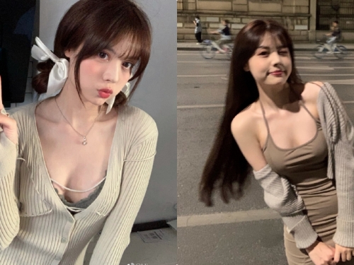甜心正妹「唇型好像Angelababy」，路上隨性一拍「深溝現形」！