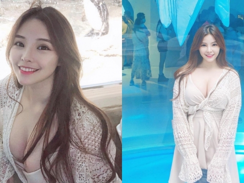 青埔水族館出沒「氣質巨乳妹」！超豐滿上圍比水母還大，Cynthia不只是臉圓啊～