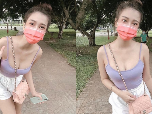 台北都會公園「超辣口罩正妹」，「性感低胸造型」讓人想一起散步！