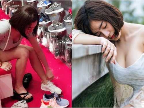 運動球鞋店驚見「爆奶試鞋妹」！低胸上衣美乳爆出！當麻豆時「巨乳兇猛」啊！