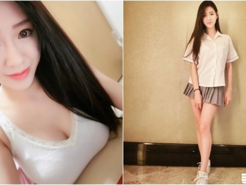 發育真好！「美乳學生妹」錢櫃出沒！超短制服裙露出「雪白大腿」好青春啊！