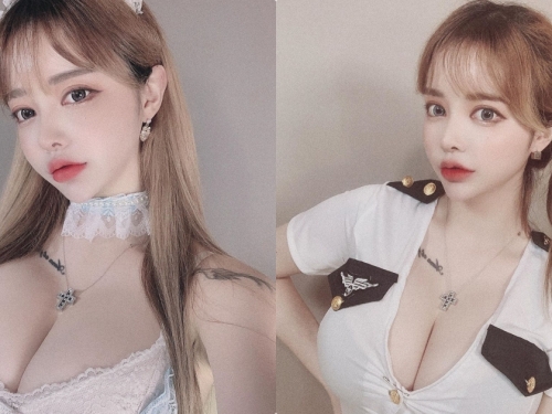 巨乳麻豆「아효」愛扮火辣女僕挑逗，胸前兩顆乳球快比足球大了！