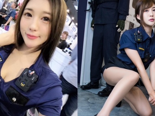 甜美女警「鈞君」性感出擊！前凸後翹制服遮不住，迷你短裙露出「白皙美腿」～
