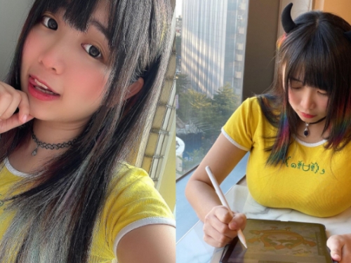 「兇猛龍蝦妹」做畫也端奶上桌，「囂張乳氣」讓人超想學插畫