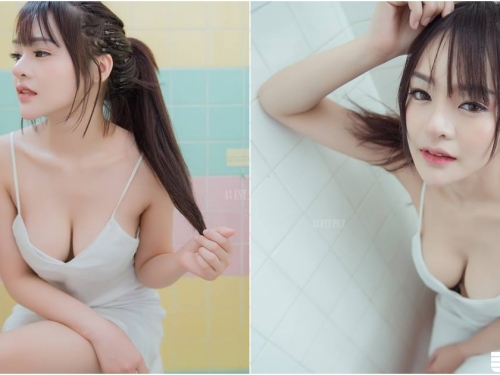 「白嫩巨乳妹」睡衣入鏡！放鬆狀態下「飽滿肉包」自然秀出，雪白一片好誘人！