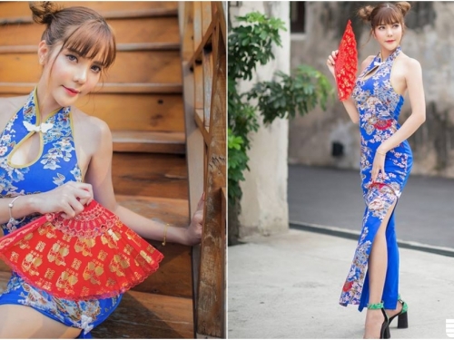 太搶眼啦～旗袍美人「Alisa」身段好高級！走春時根本所有路人的焦點～