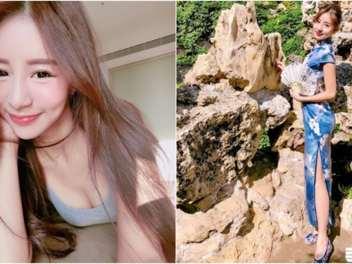 超正點「旗袍美人」景點出沒！白嫩長腿超醒目，旗袍下「白皙圓乳」不得了！
