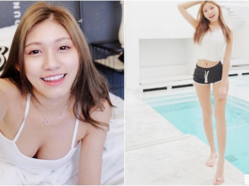 清新女友系正妹！「雪白美乳」小背心擋不住！「修長美腿」讓人直接戀愛啦！