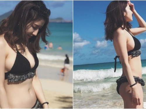 玩水啦！「飽滿美乳」櫻花妹海邊出沒！傲人上圍「溢出比基尼」畫面好誘人！